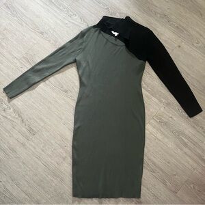Olive green and black sweater dress